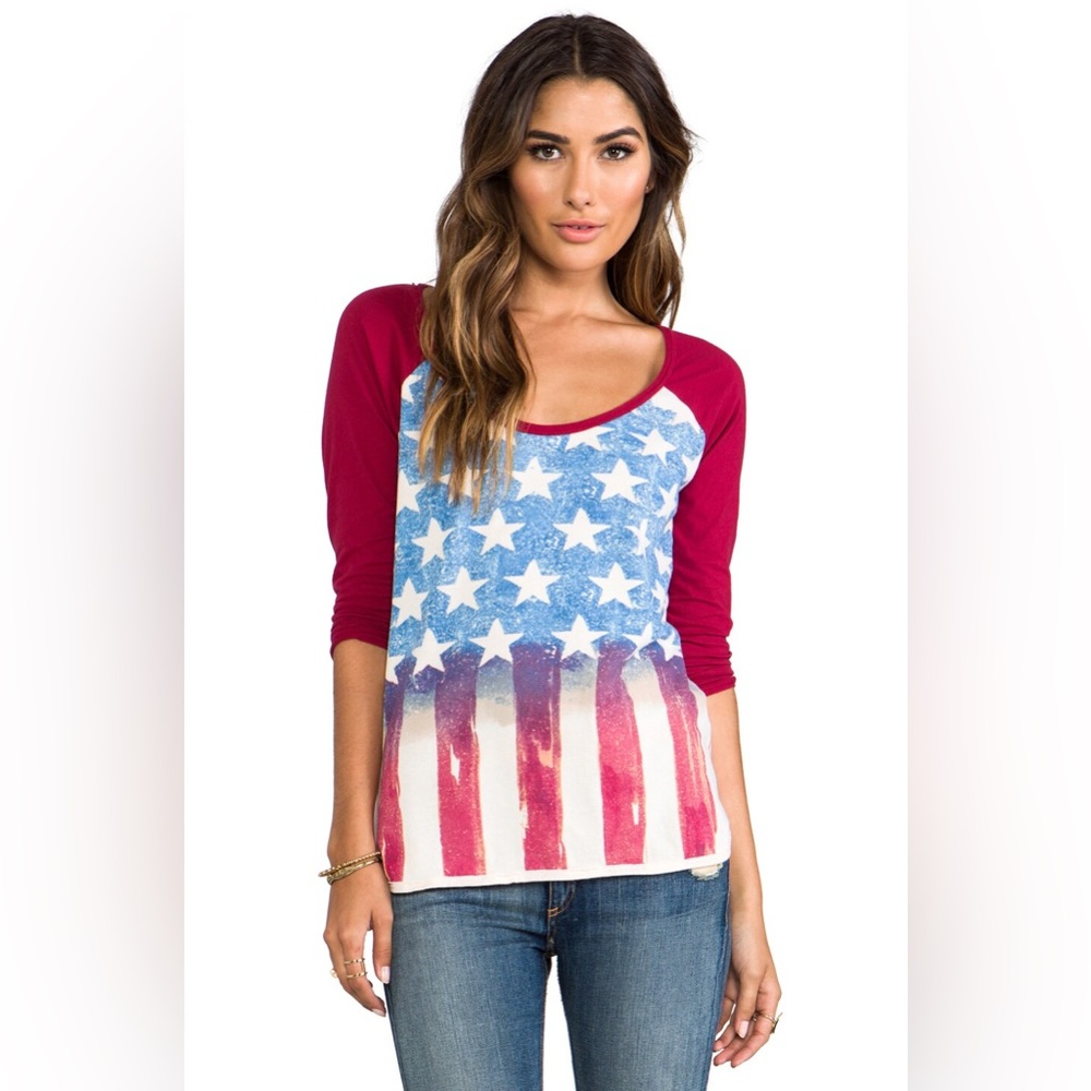 New Revolve Chaser American Flag Raglan Baseball Tee Size Medium